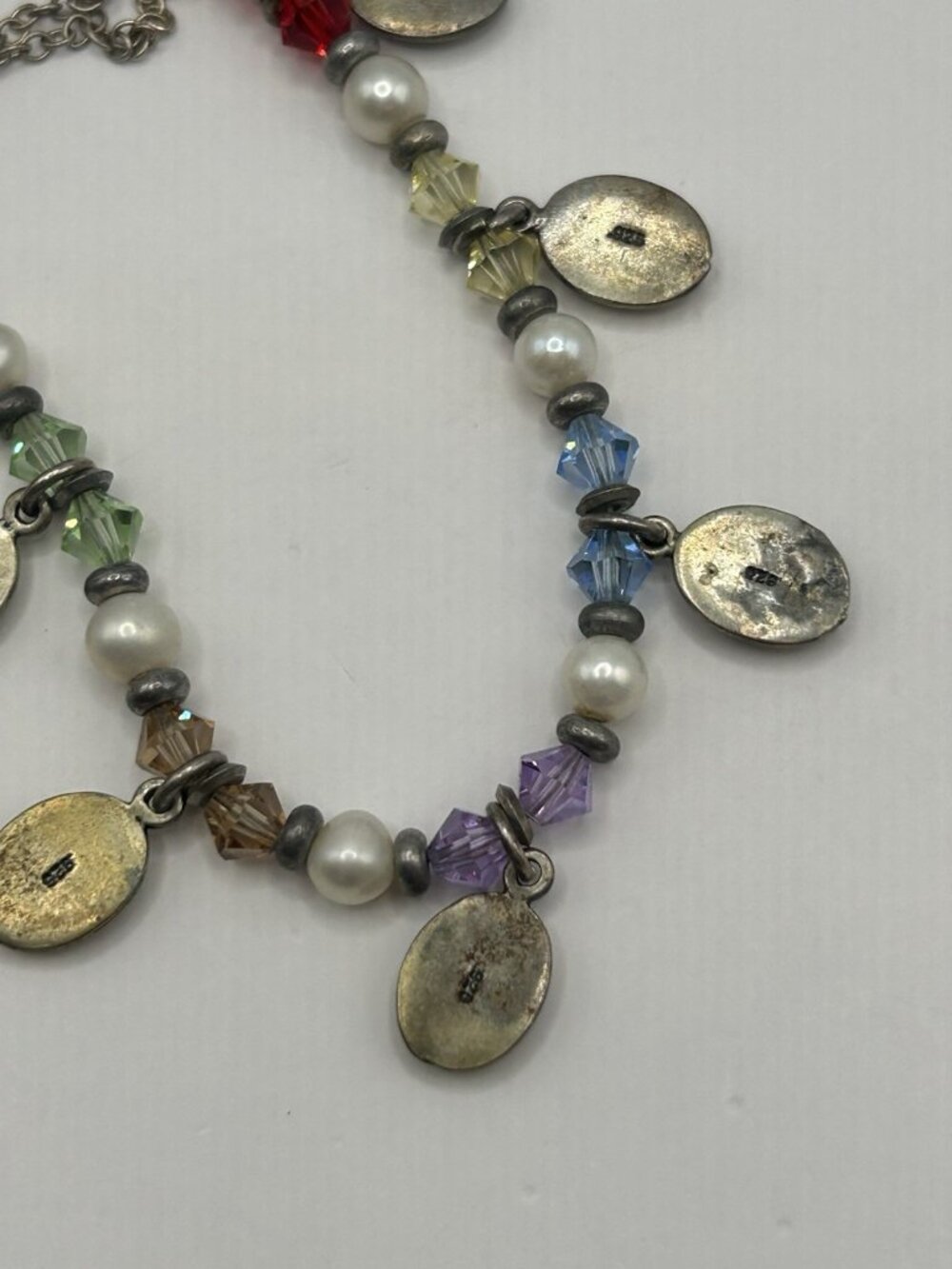 Sterling Silver Faith Charm Bracelet Pearls Beads Magnetic Clasp Safety Chain - Picture 10 of 15